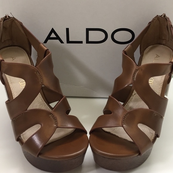 ALDO 5IN ODILINIA WEDGE HIGH HEEL SANDAL BROWN 6.5 - Picture 2 of 4
